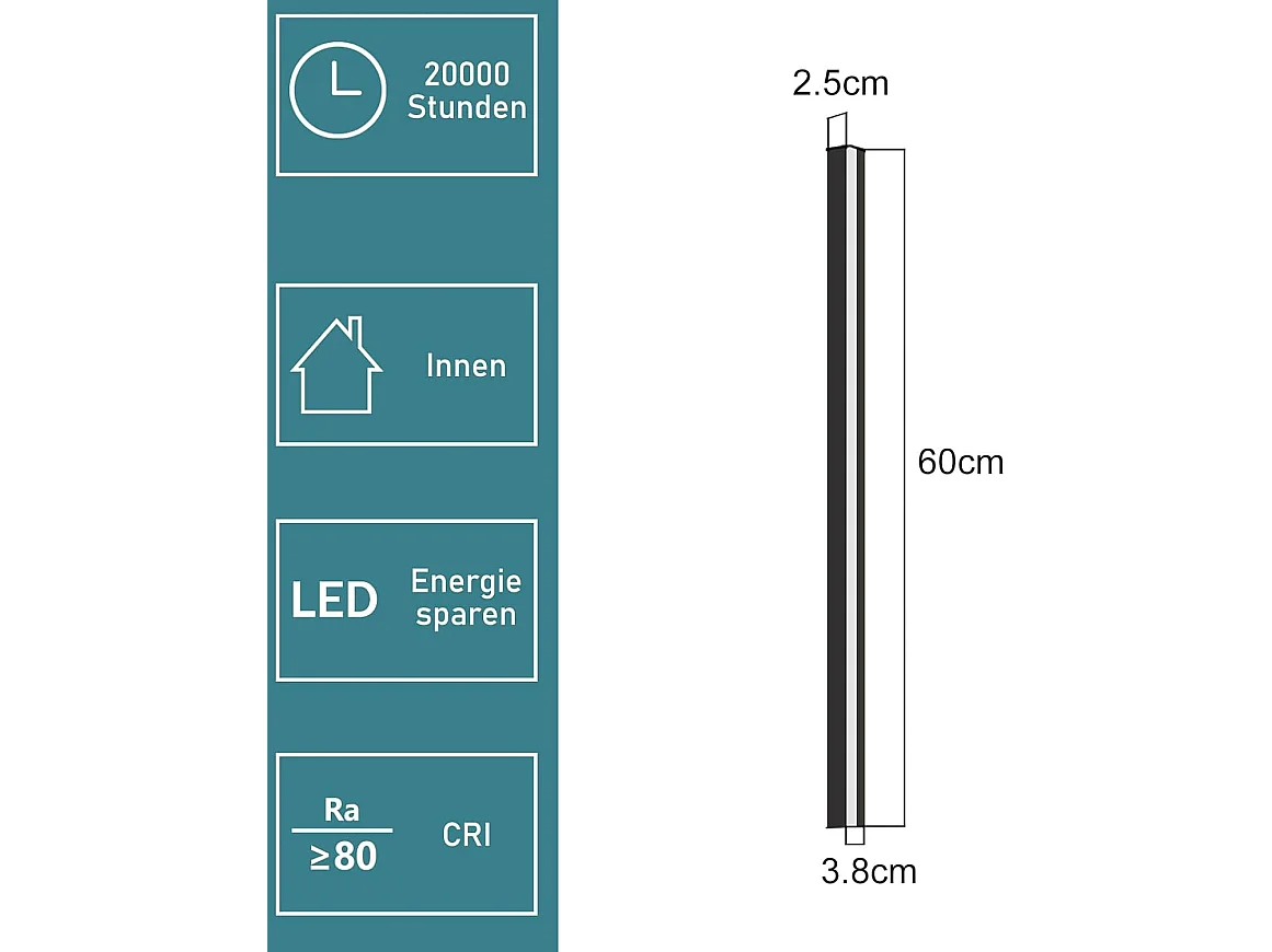 ZMH Applique murale LED d'intérieur Applique murale noire 60CM d'intérieur Hall d'entrée moderne Salle de bain
