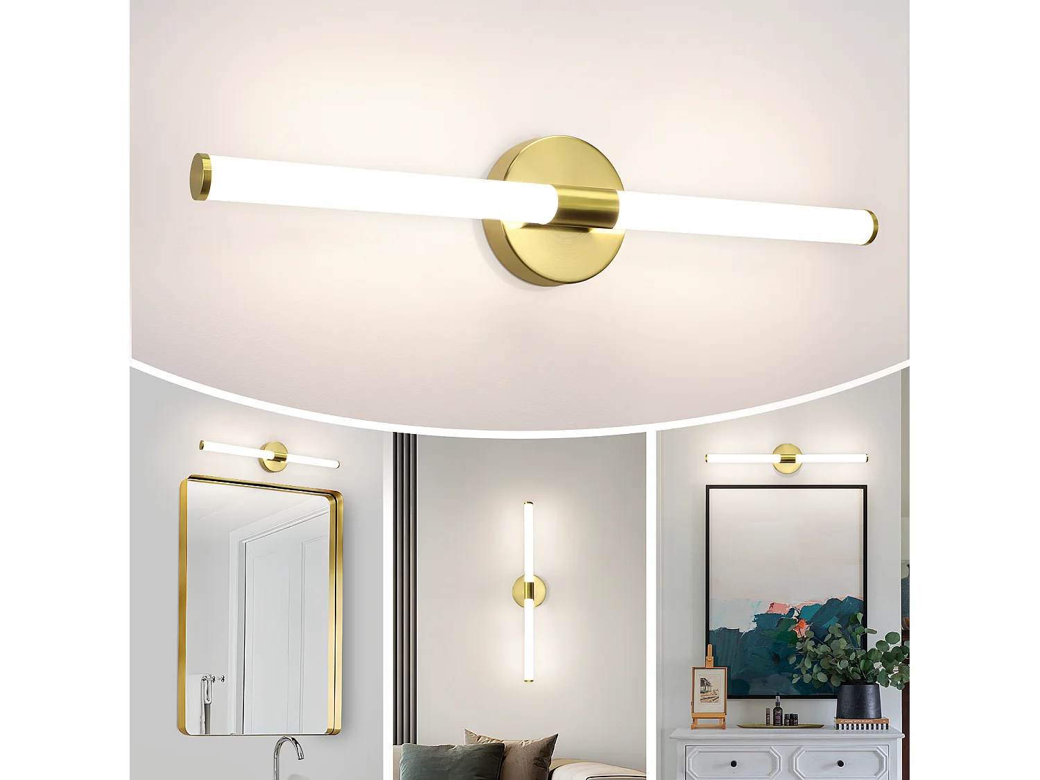 ZMH Applique murale de salle de bain dorée à LED pour miroir