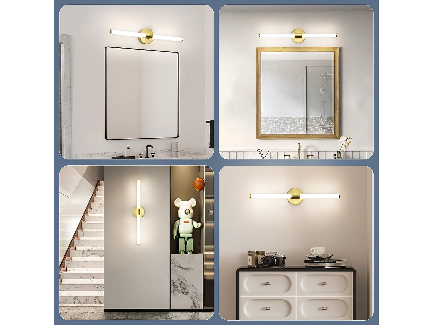 ZMH Applique murale de salle de bain dorée à LED pour miroir