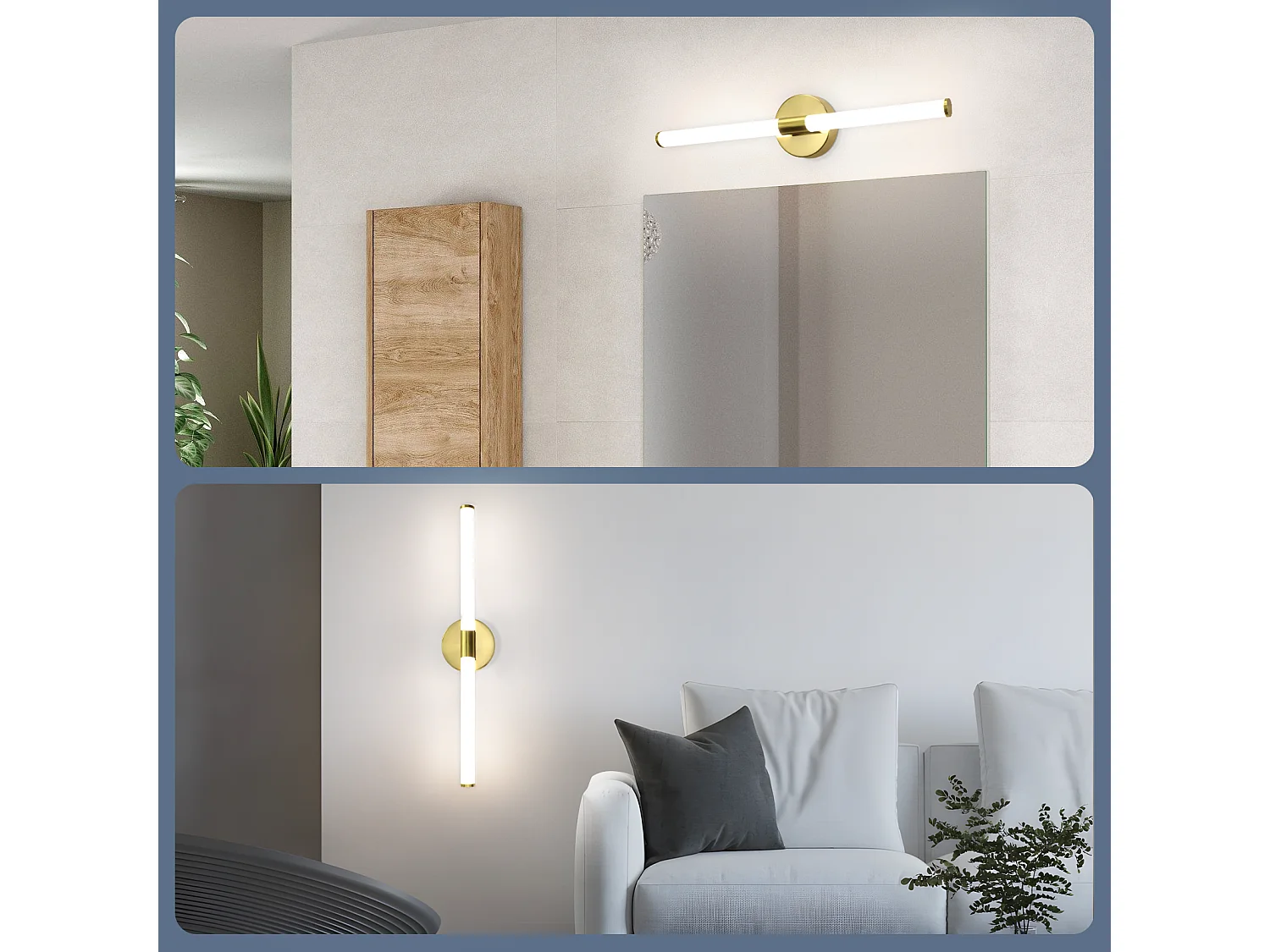 ZMH Applique murale de salle de bain dorée à LED pour miroir
