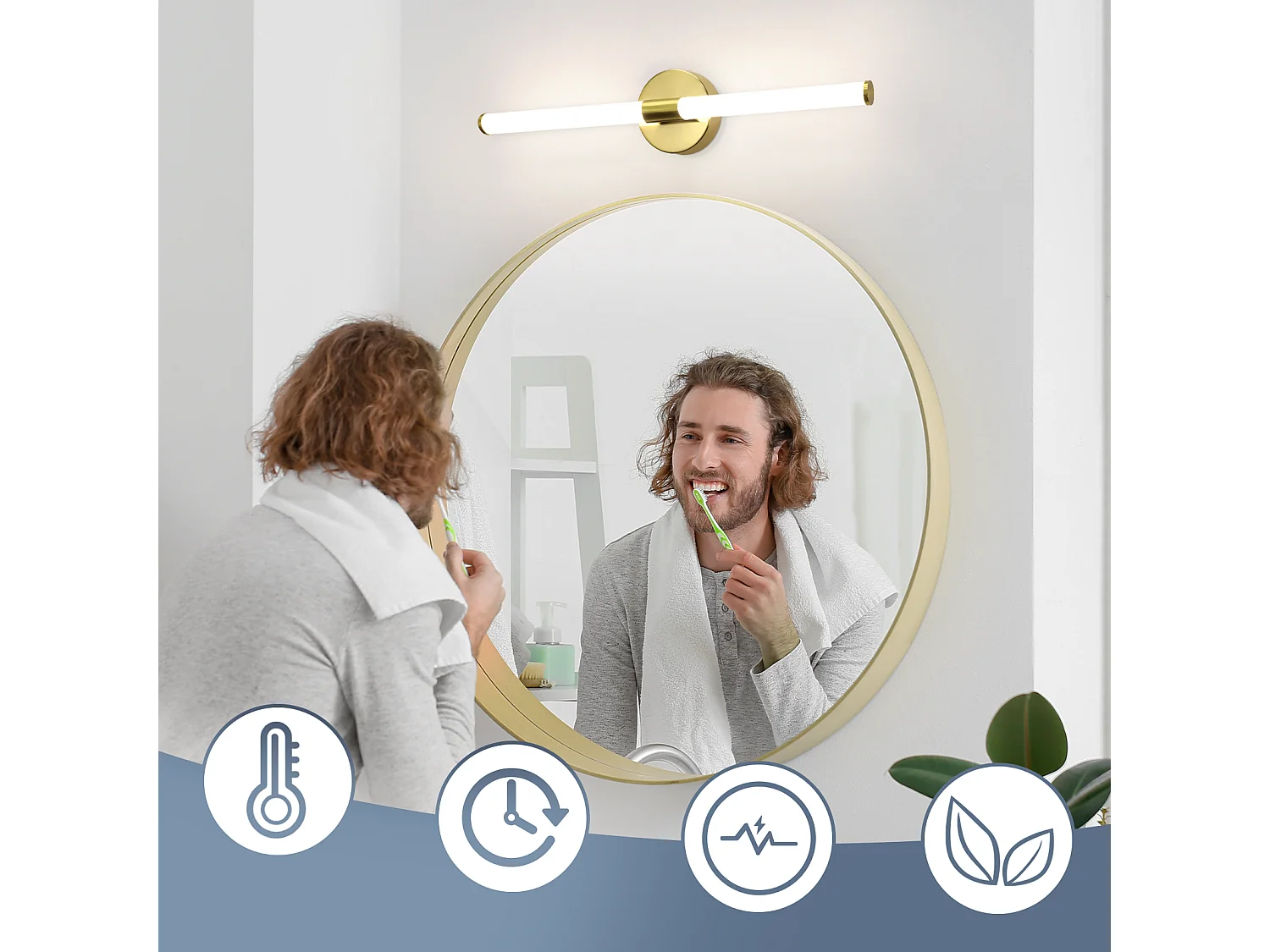ZMH Applique murale de salle de bain dorée à LED pour miroir