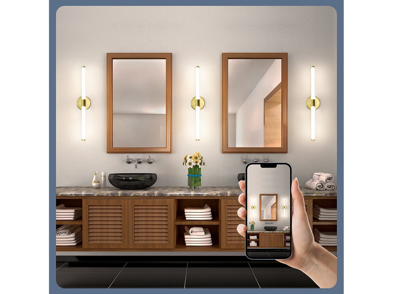 ZMH Applique murale de salle de bain dorée à LED pour miroir