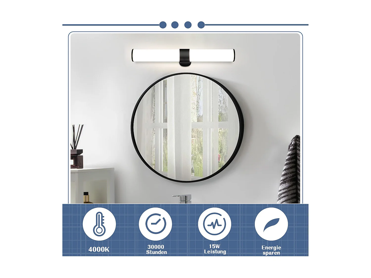 ZMH Lampe LED pour miroir de salle de bain 8W 40CM noir IP44 pour coiffeuse chambre à coucher