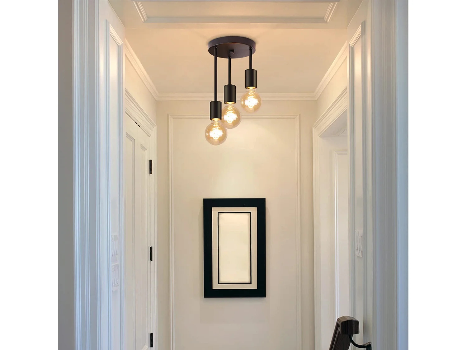ZMH Plafonnier triple E27 style industriel rétro noir pour restaurant cuisine couloir salon et bar sans ampoules