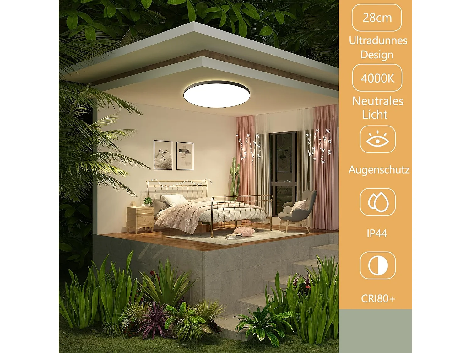 ZMH Plafonnier LED - Lampe de salle de bain ronde étanche IP44, diamètre 28 cm, moderne, 17 W, blanc