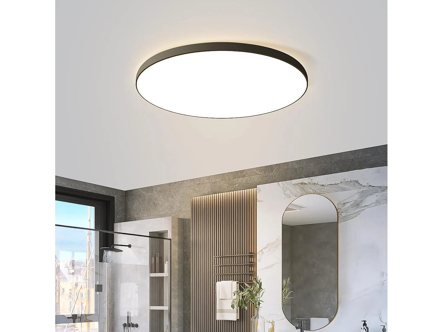 ZMH Plafonnier LED - Lampe de salle de bain ronde étanche IP44, diamètre 28 cm, moderne, 17 W, blanc