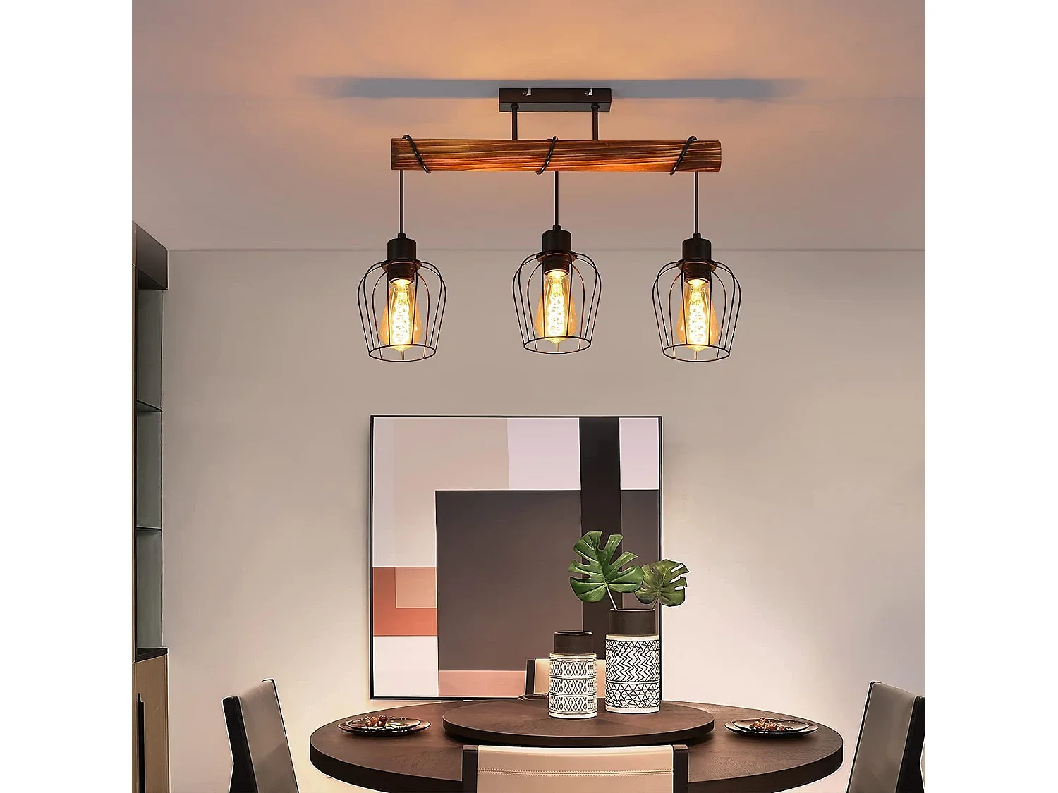 ZMH Plafonnier  3 Lumières Noir Design rétro en Métal Douille E27 (Sans Ampoule)