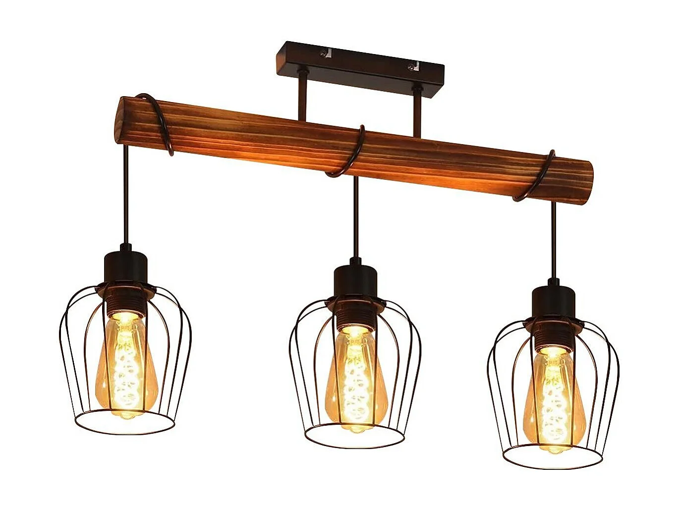 ZMH Plafonnier  3 Lumières Noir Design rétro en Métal Douille E27 (Sans Ampoule)