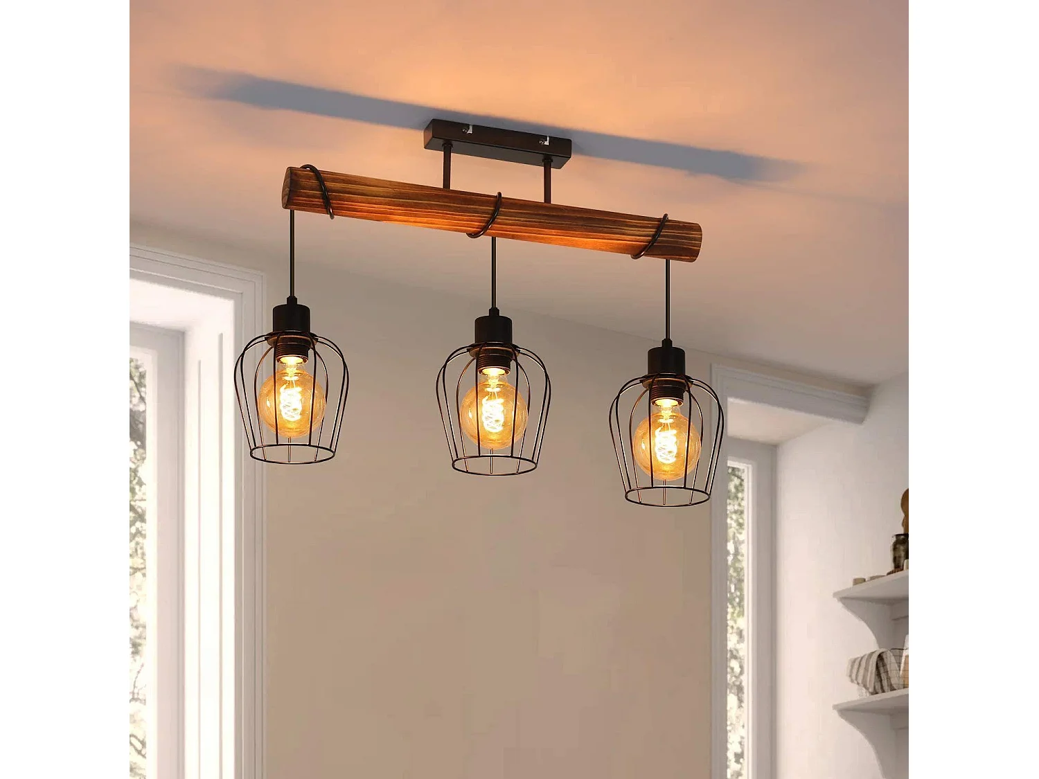 ZMH Plafonnier  3 Lumières Noir Design rétro en Métal Douille E27 (Sans Ampoule)