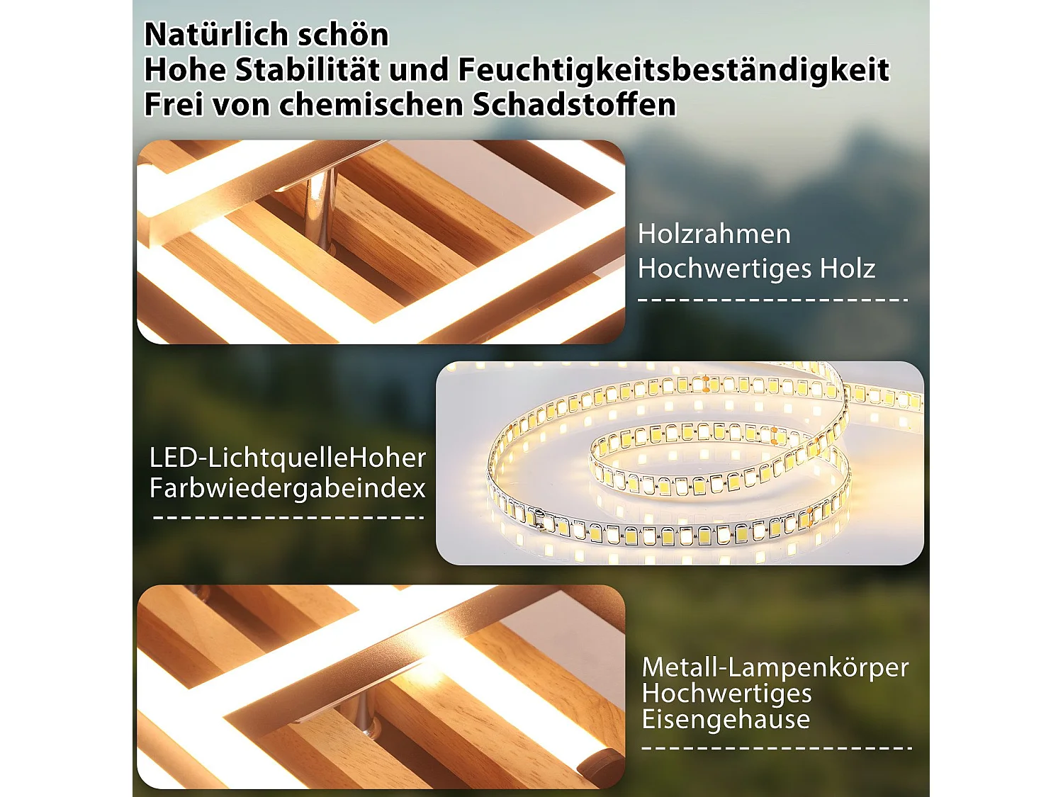 ZMH Plafonnier LED Dimmable Noir Design 3 Anneaux Effet Bois avec Télécommande Pour Salon