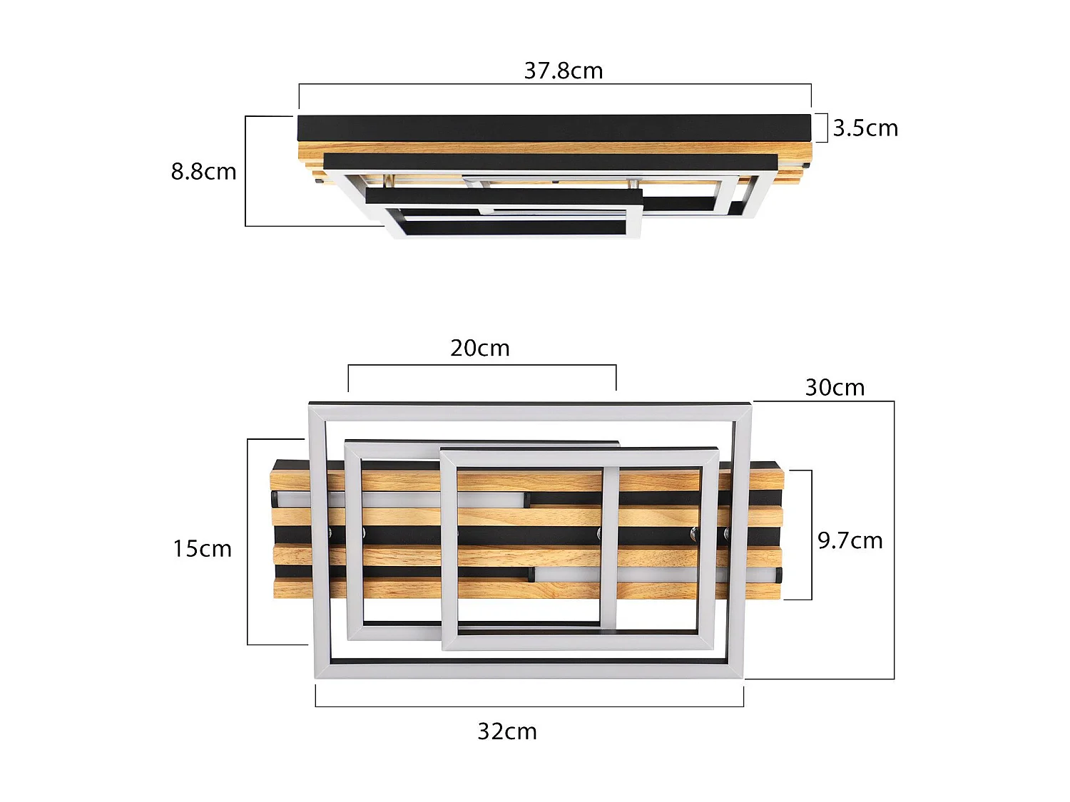 ZMH Plafonnier LED Dimmable Noir Design 3 Anneaux Effet Bois avec Télécommande Pour Salon