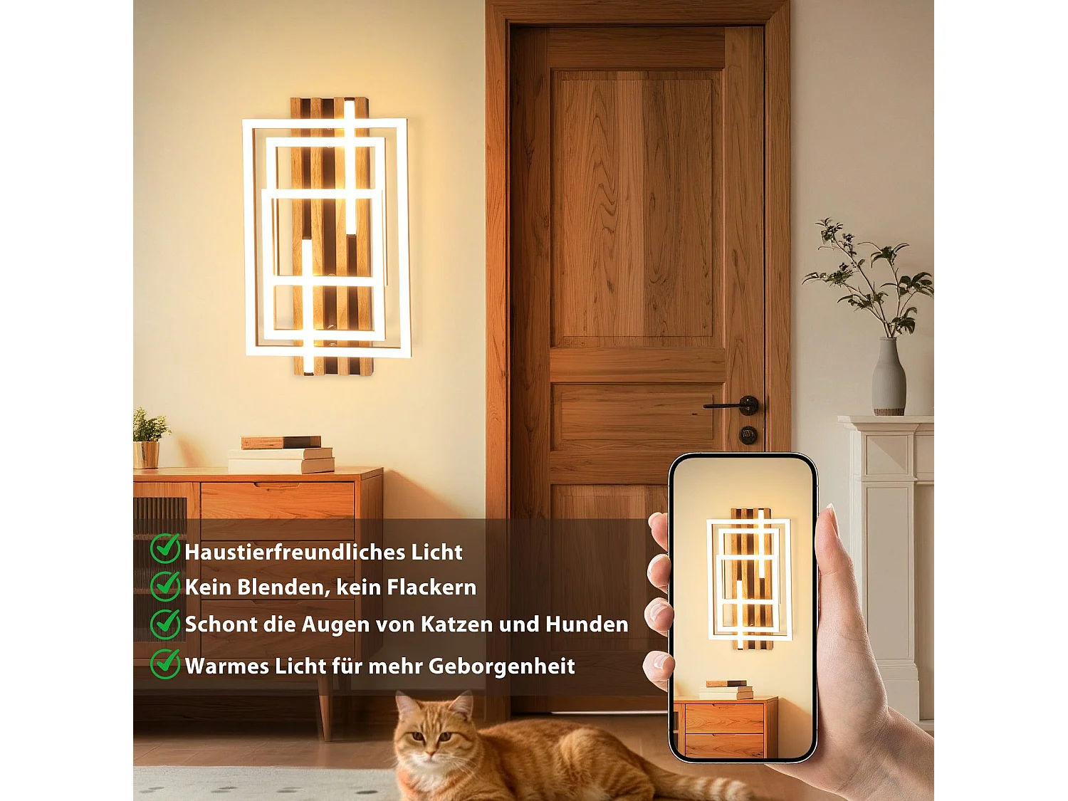 ZMH Plafonnier LED Dimmable Noir Design 3 Anneaux Effet Bois avec Télécommande Pour Salon