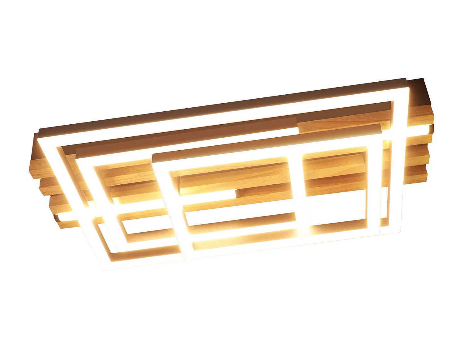 ZMH Plafonnier LED Dimmable Noir Design 3 Anneaux Effet Bois avec Télécommande Pour Salon