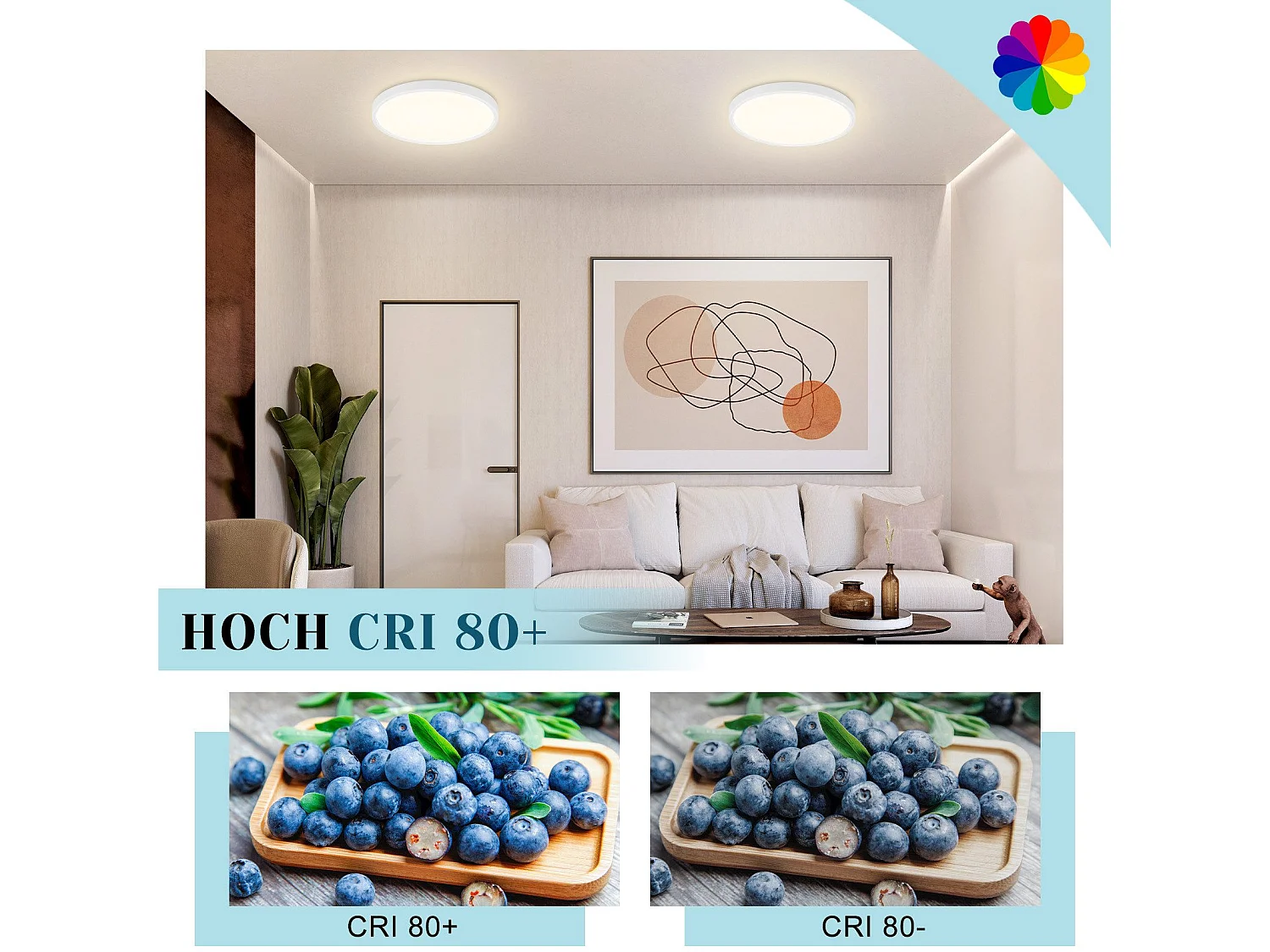 ZMH Plafonnier LED plat 18 cm - 15 W, Blanc, 4000 K - Éclairage moderne cuisine, couloir, chambre