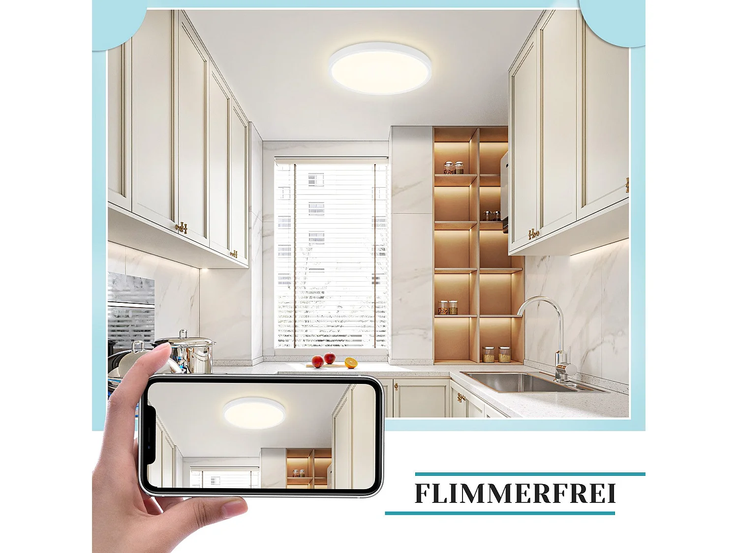 ZMH Plafonnier LED plat 18 cm - 15 W, Blanc, 4000 K - Éclairage moderne cuisine, couloir, chambre