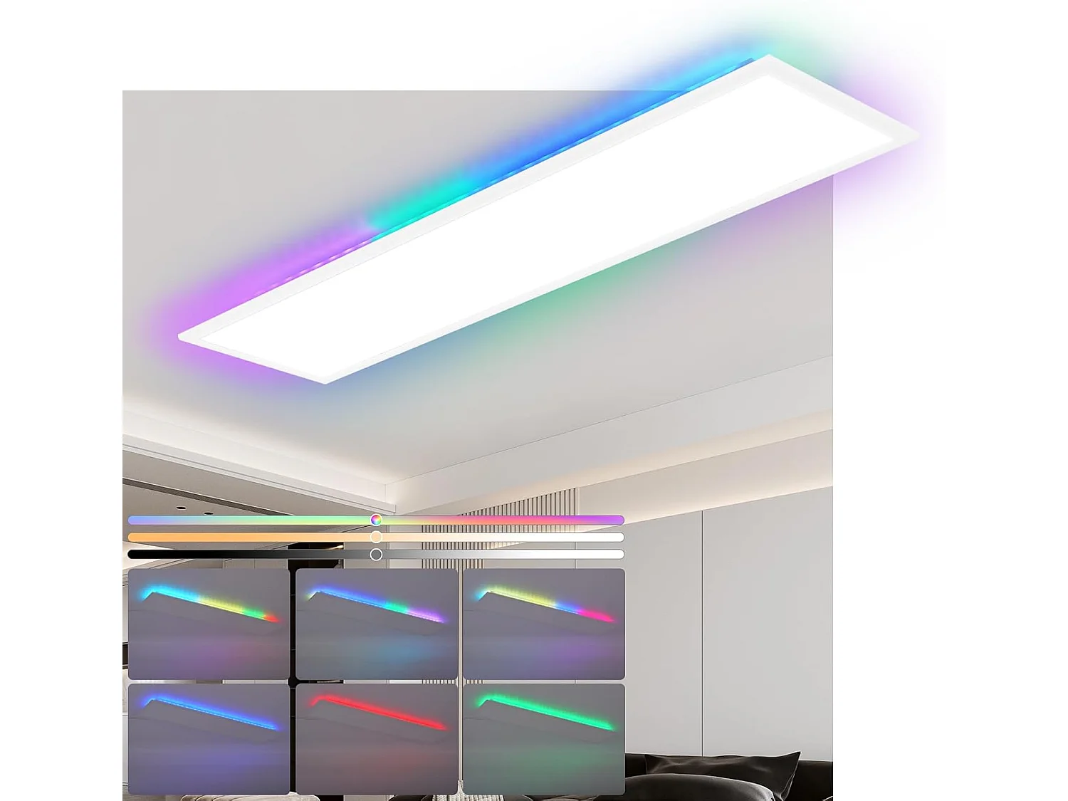 ZMH Plafonnier LED pour salon, panneau de plafond à intensité variable, long, changement de couleur RVB, atelier, couloir