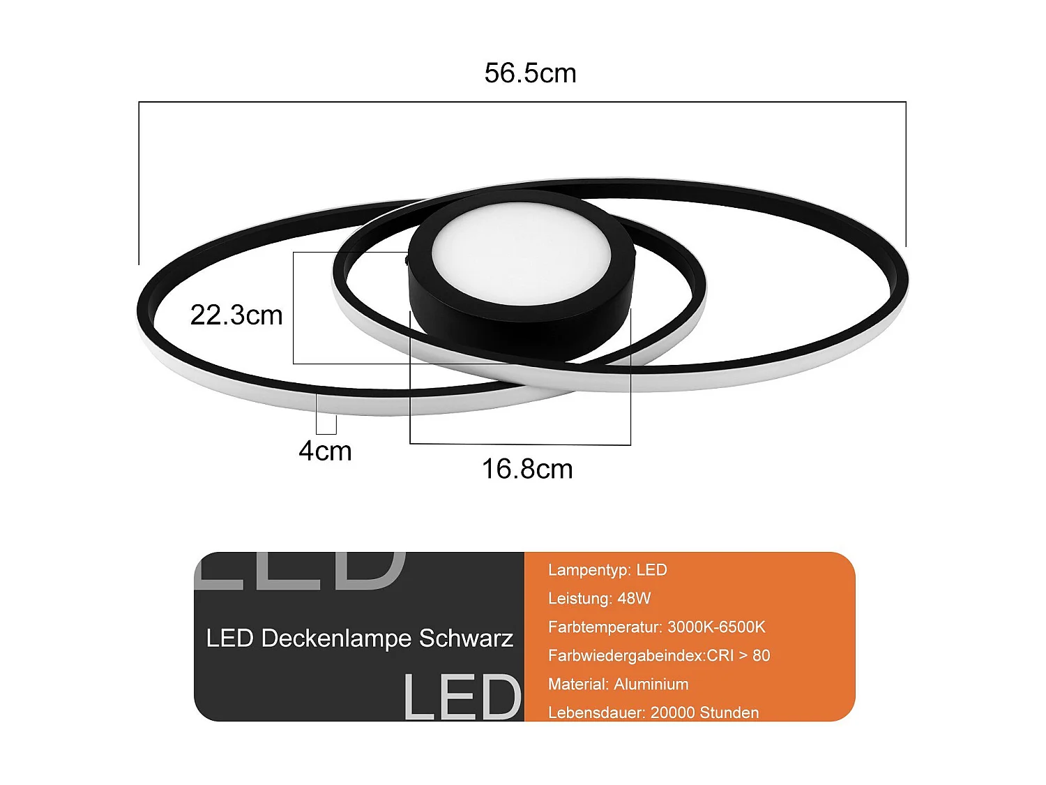 ZMH Plafonnier LED moderne à intensité variable 48 W avec télécommande pour couloir