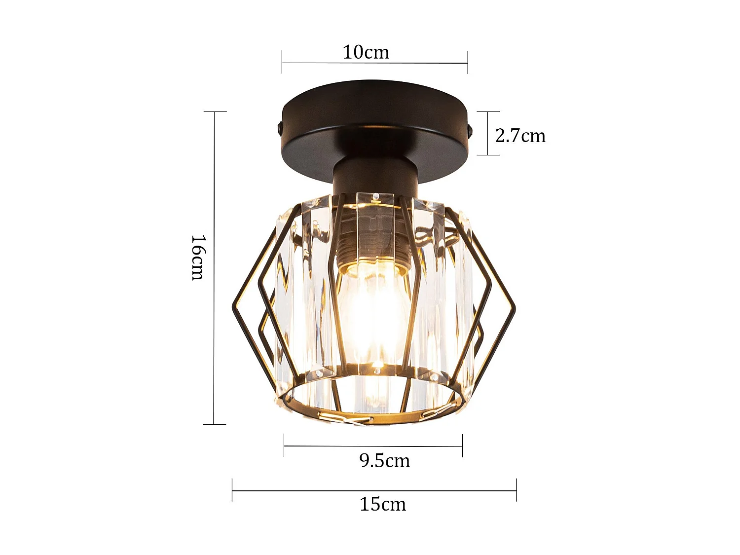 ZMH Plafonnier Moderne Noir en Cristal E27 pour Intérieur