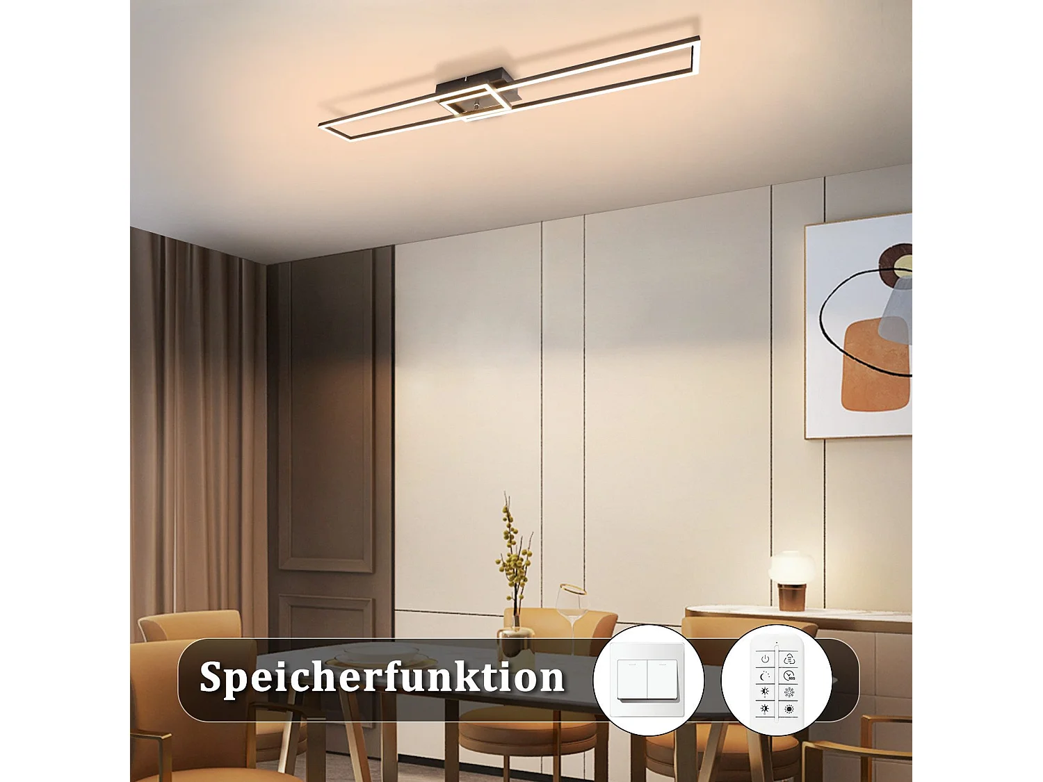 ZMH Plafonnier LED noir à 2 cadres, 102 cm, moderne, à intensité variable, pour salon et chambre à coucher