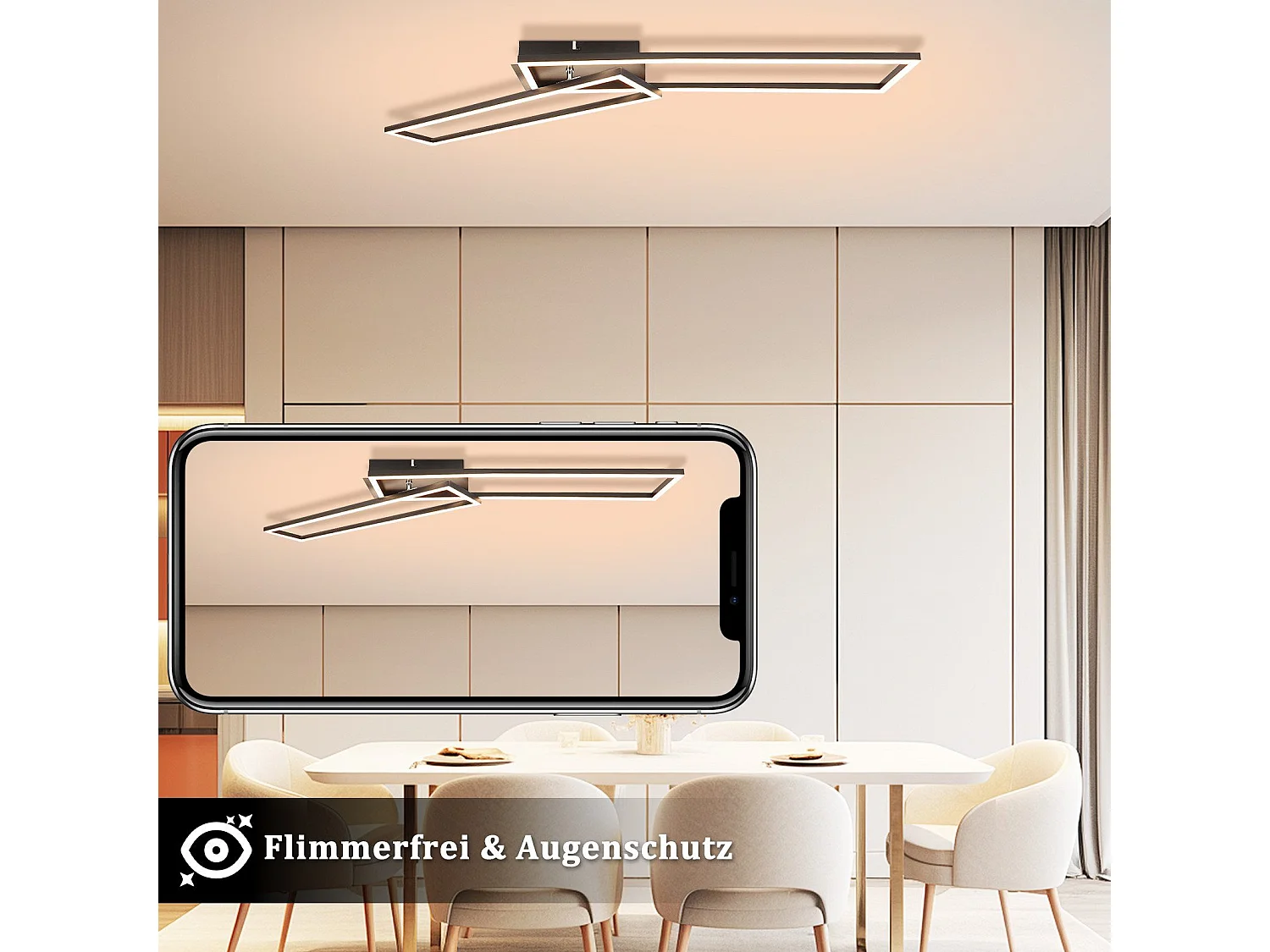 ZMH Plafonnier LED noir à 2 cadres, 102 cm, moderne, à intensité variable, pour salon et chambre à coucher