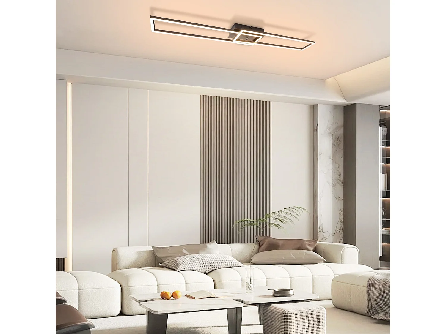 ZMH Plafonnier LED noir à 2 cadres, 102 cm, moderne, à intensité variable, pour salon et chambre à coucher