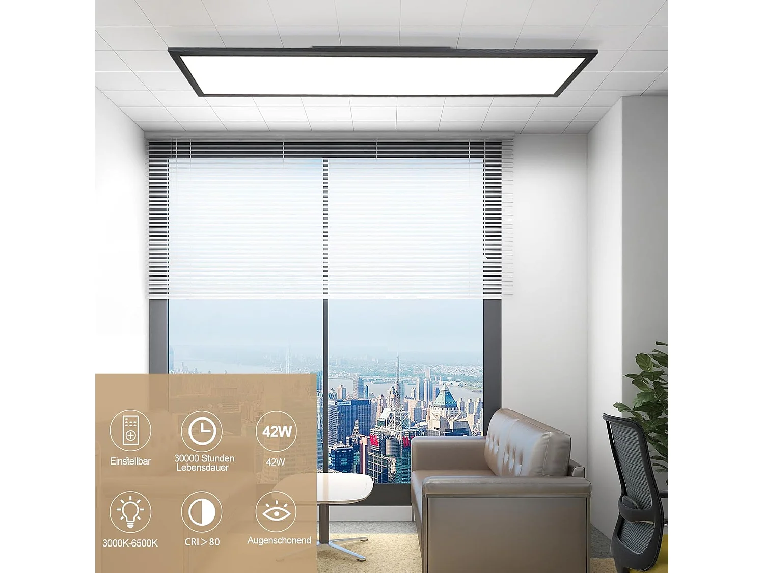 ZMH Plafonnier plat à panneau LED dimmable avec télécommande minuterie 42W 60S