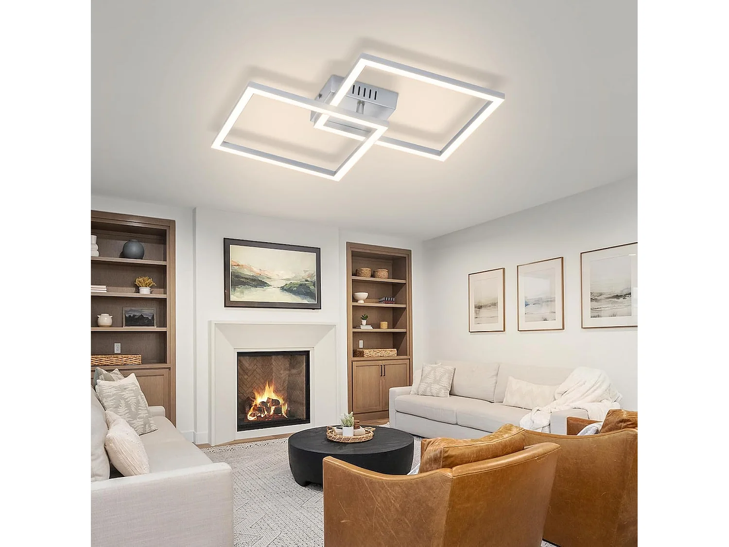 ZMH Plafonnier LED argenté 24W 4000K plafonnier salon carrée moderne lampe de chambre pour couloir bureau