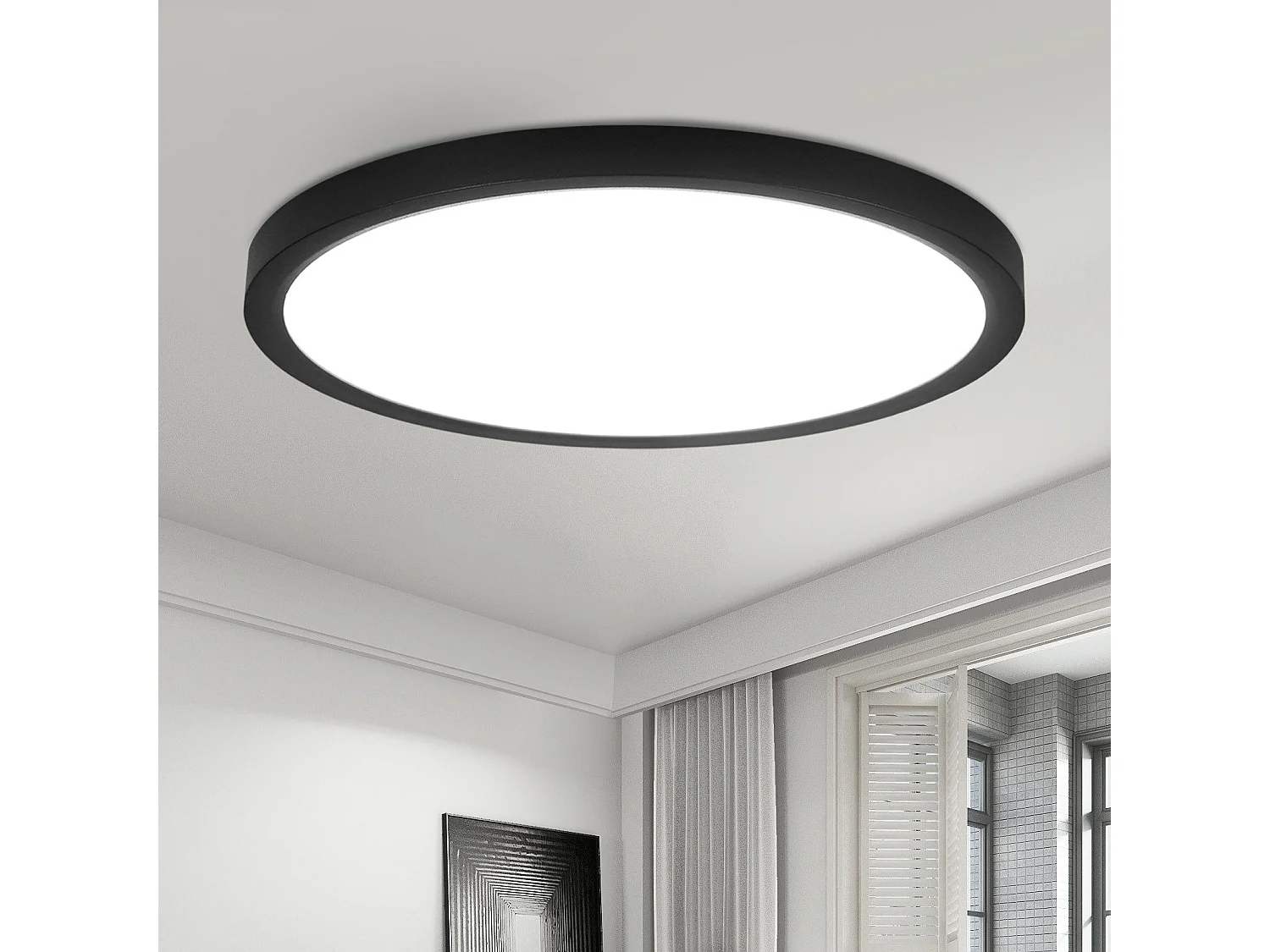ZMH Plafonnier LED plat 18 cm - 15 W, Noir, 4000 K - Éclairage moderne cuisine, couloir, chambre