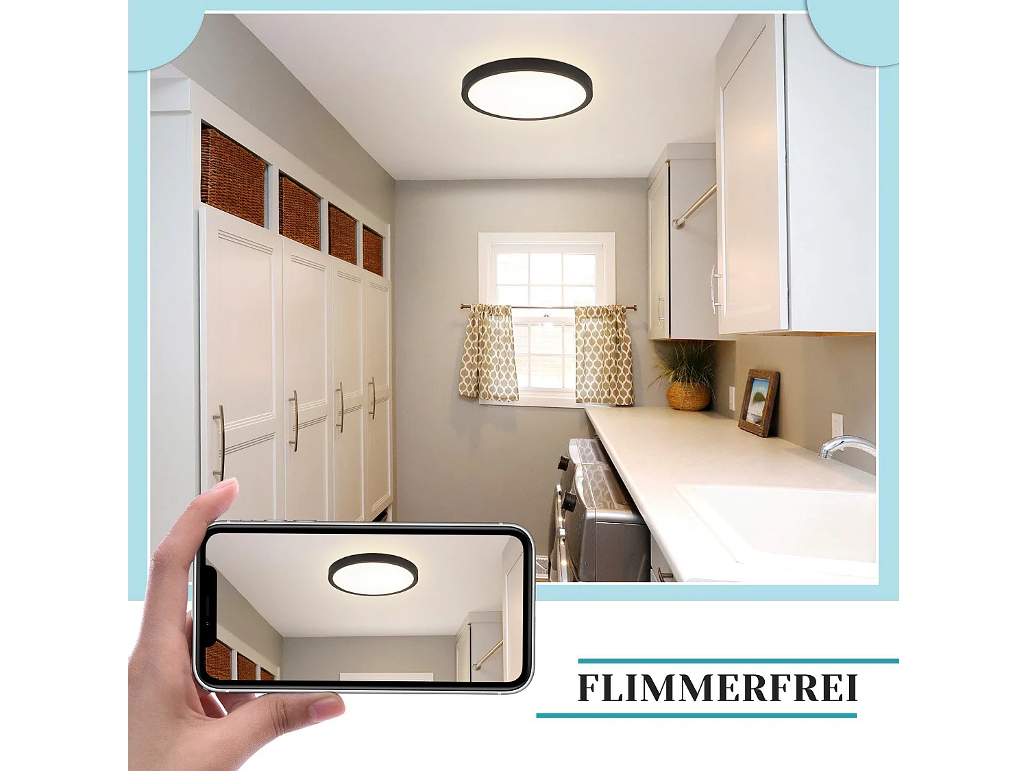 ZMH Plafonnier LED plat 18 cm - 15 W, Noir, 4000 K - Éclairage moderne cuisine, couloir, chambre
