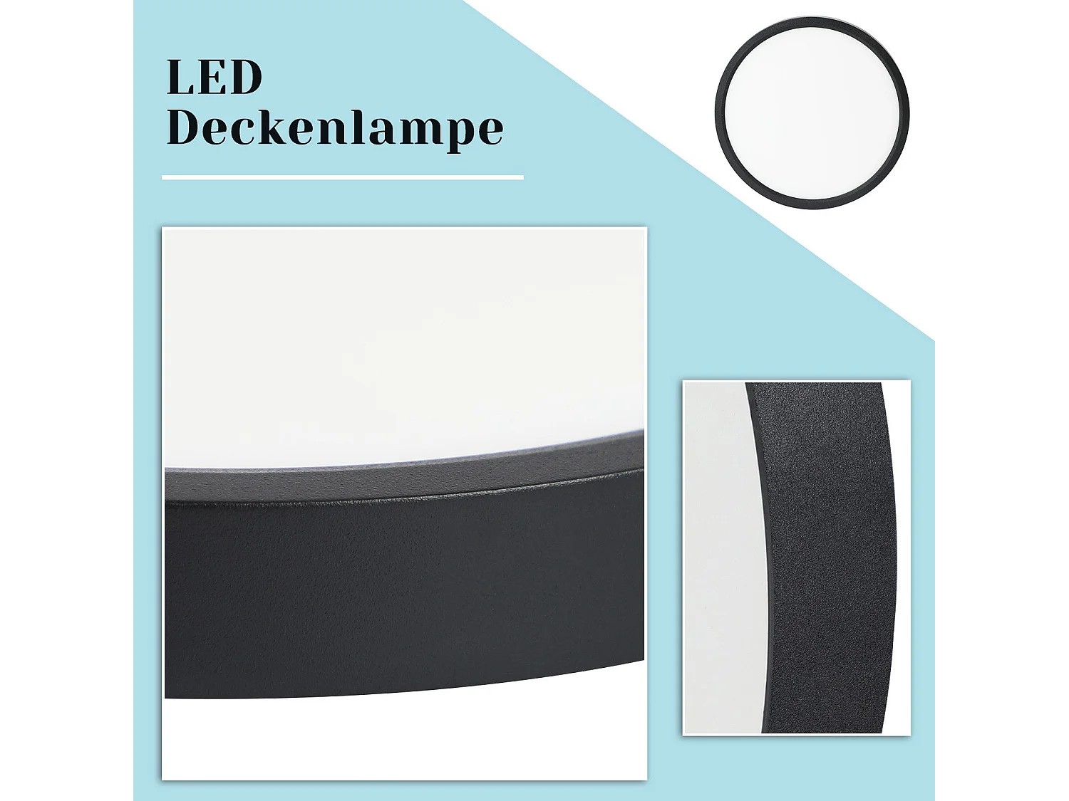 ZMH Plafonnier LED plat 18 cm - 15 W, Noir, 4000 K - Éclairage moderne cuisine, couloir, chambre