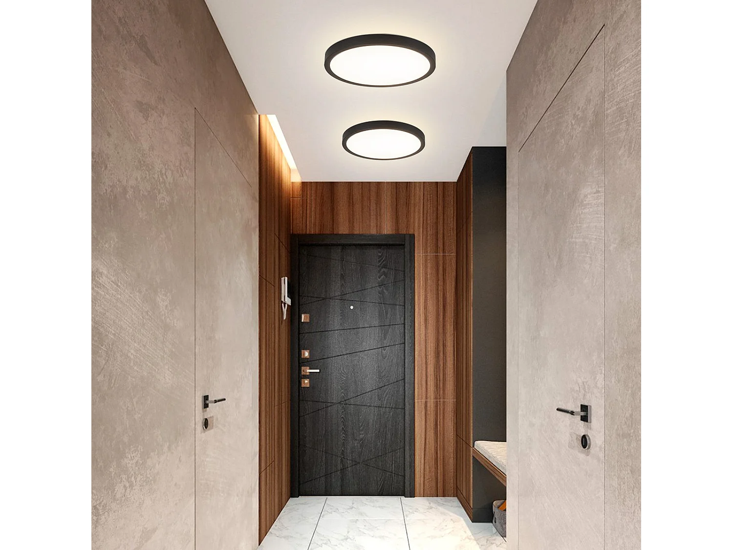 ZMH Plafonnier LED plat 18 cm - 15 W, Noir, 4000 K - Éclairage moderne cuisine, couloir, chambre