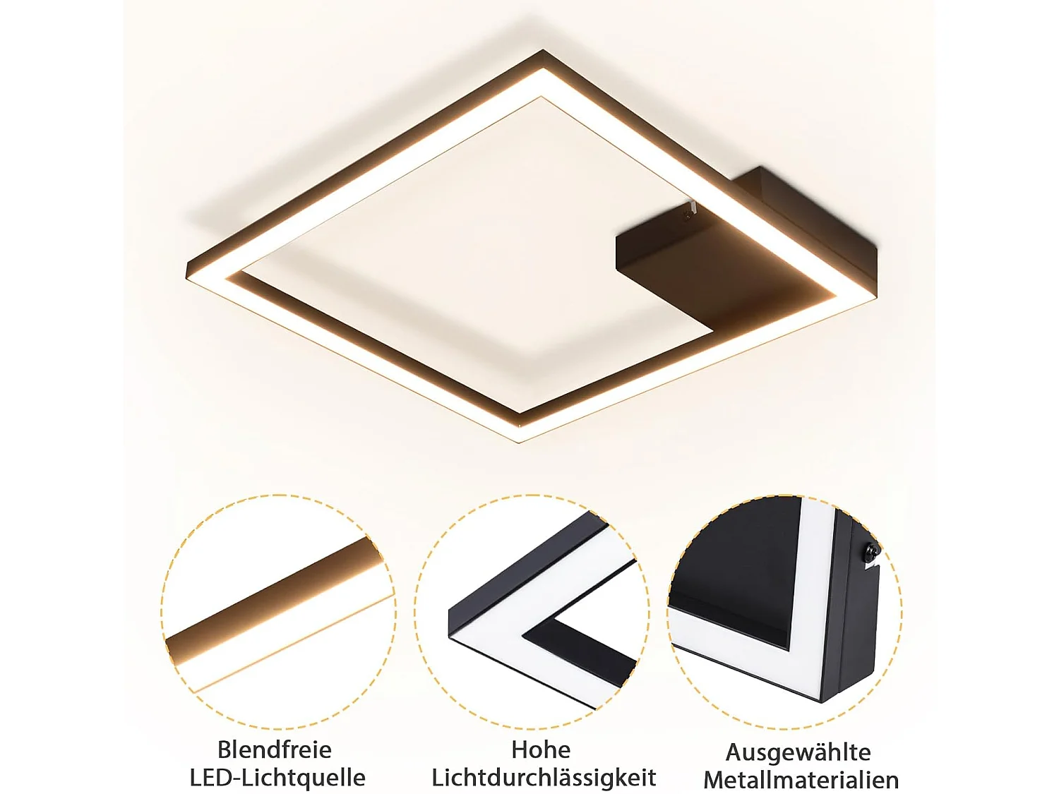 ZMH Plafonnier LED Salon Noir Carré Couloir Moderne 3000 K Cuisine