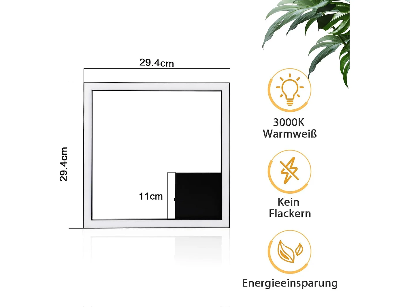 ZMH Plafonnier LED Salon Noir Carré Couloir Moderne 3000 K Cuisine