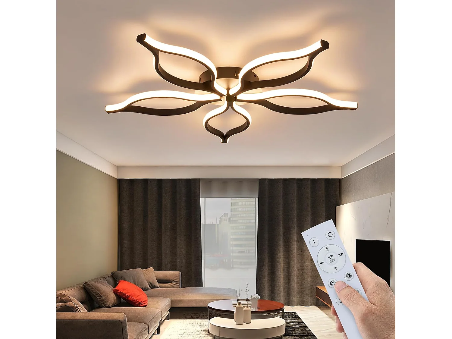 ZMH Plafonnier LED noir 80cm 75W plafonnier salon moderne avec télécommande et intensité pour chambre à coucher