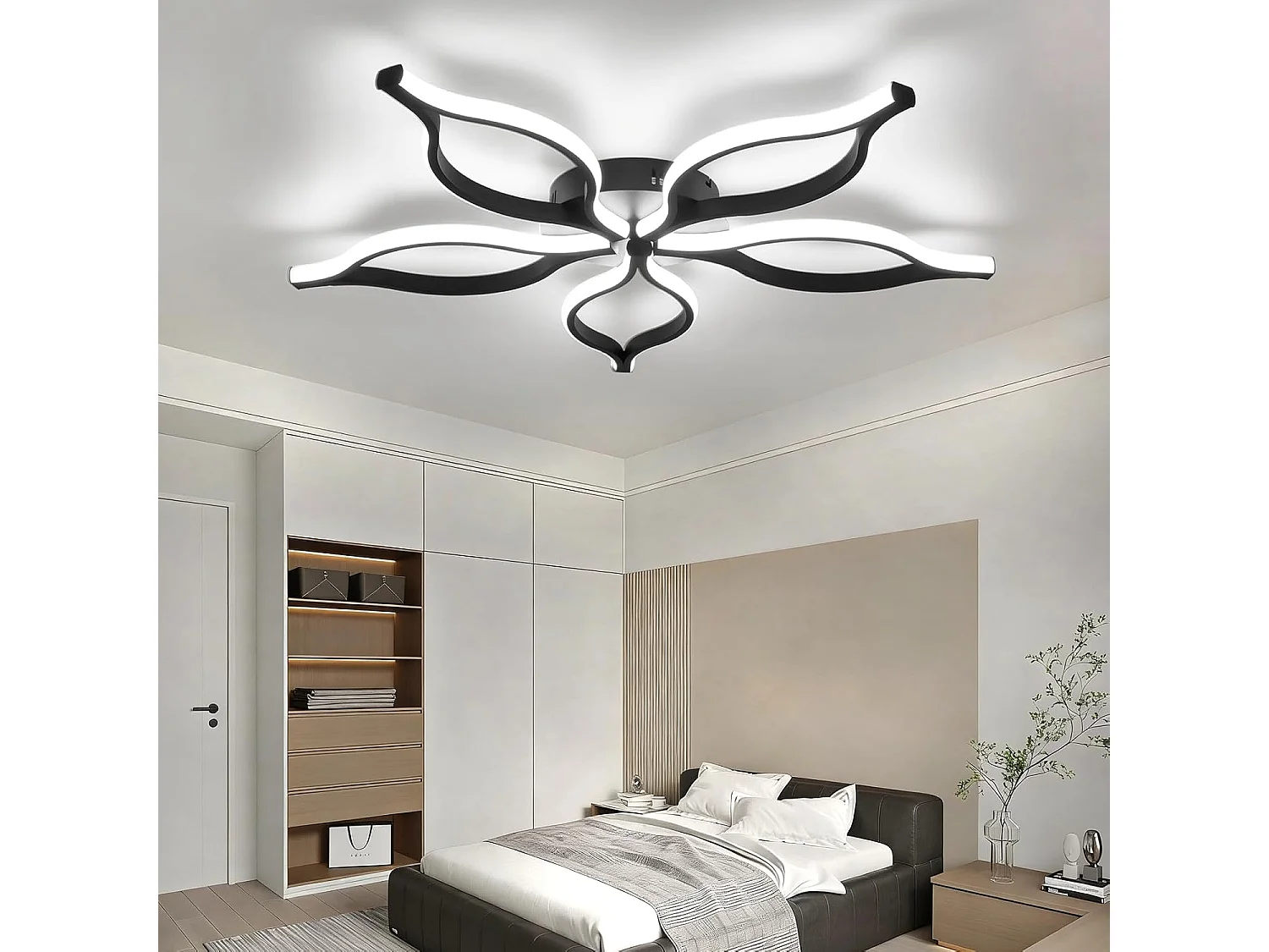 ZMH Plafonnier LED noir 80cm 75W plafonnier salon moderne avec télécommande et intensité pour chambre à coucher