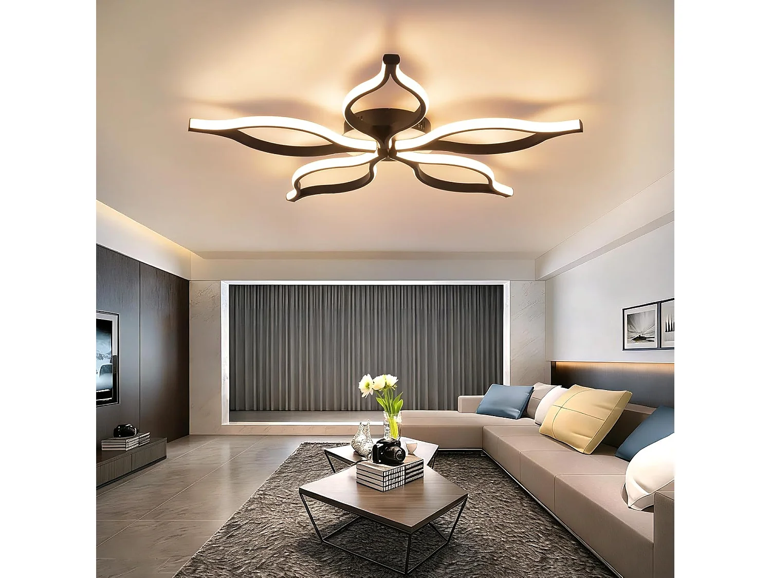 ZMH Plafonnier LED noir 80cm 75W plafonnier salon moderne avec télécommande et intensité pour chambre à coucher