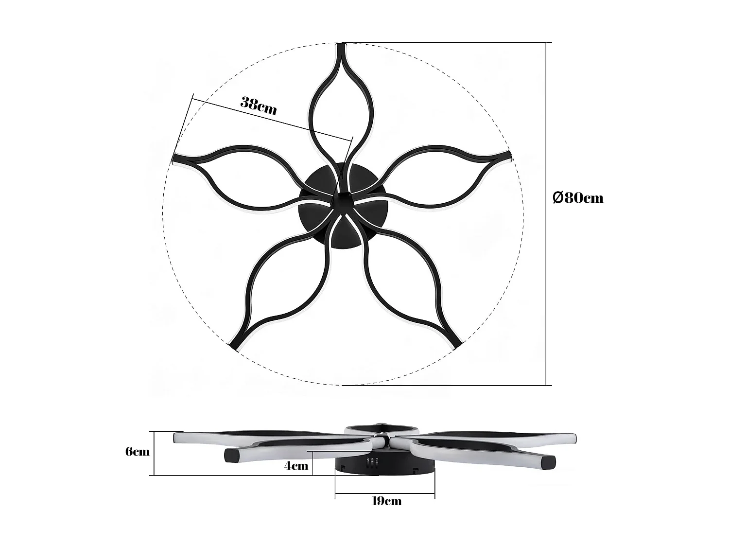 ZMH Plafonnier LED noir 80cm 75W plafonnier salon moderne avec télécommande et intensité pour chambre à coucher