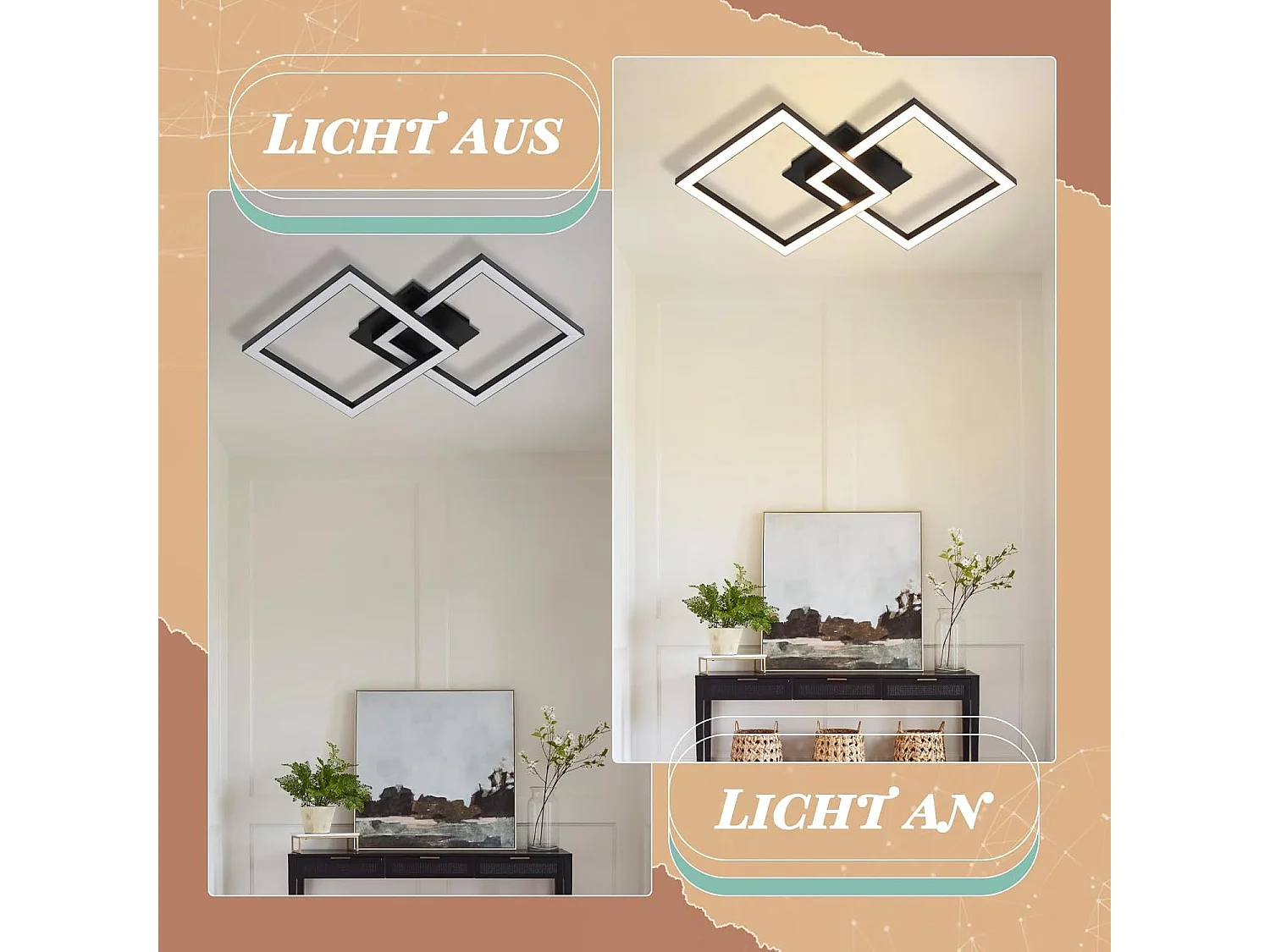 ZMH Plafonnier LED Carré - Noir 24W Design Moderne 3000K Blanc Chaud Pour Cuisine Salon Chambre Couloir