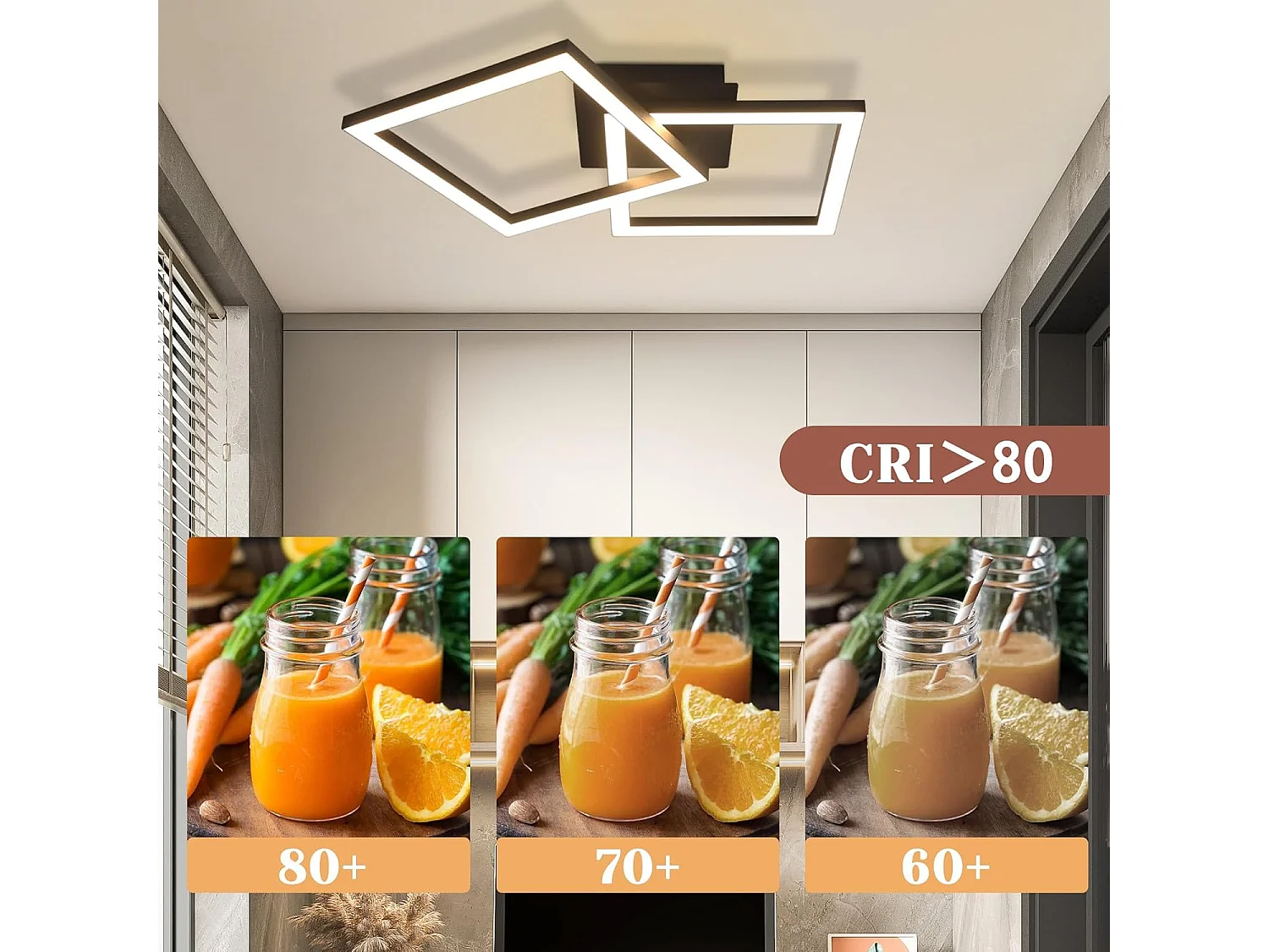 ZMH Plafonnier LED Carré - Noir 24W Design Moderne 3000K Blanc Chaud Pour Cuisine Salon Chambre Couloir