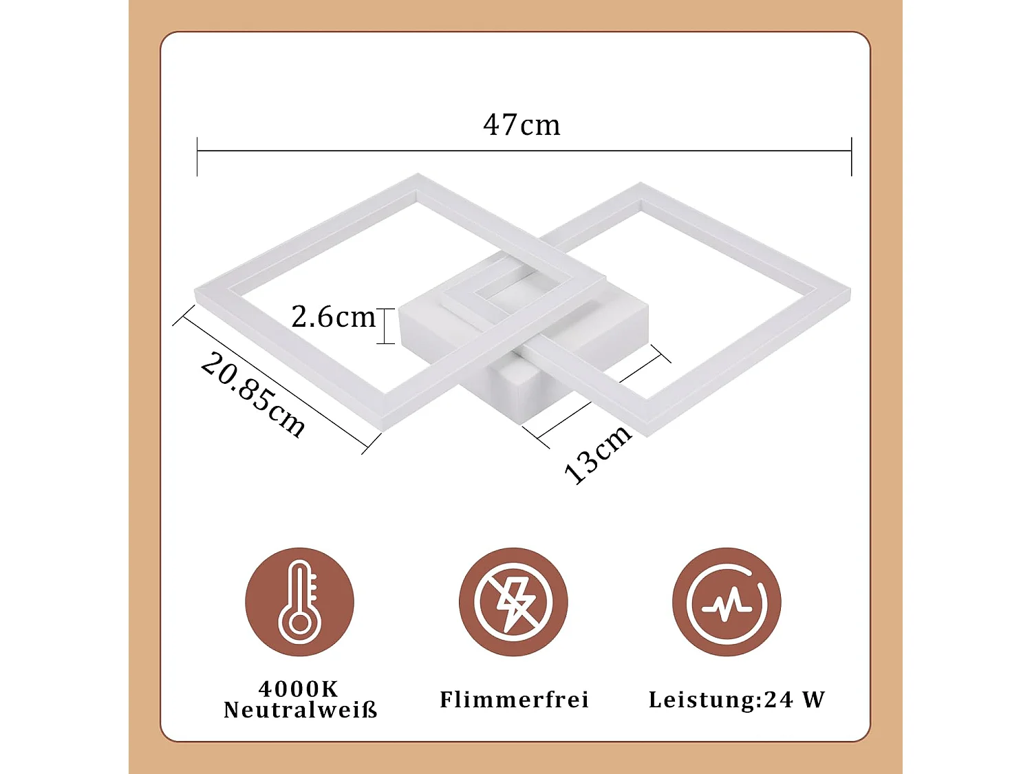ZMH Plafonnier LED Carré 24W Blanc Design Moderne 4000K Blanc Neutre - Pour Cuisine Salon Chambre Couloir