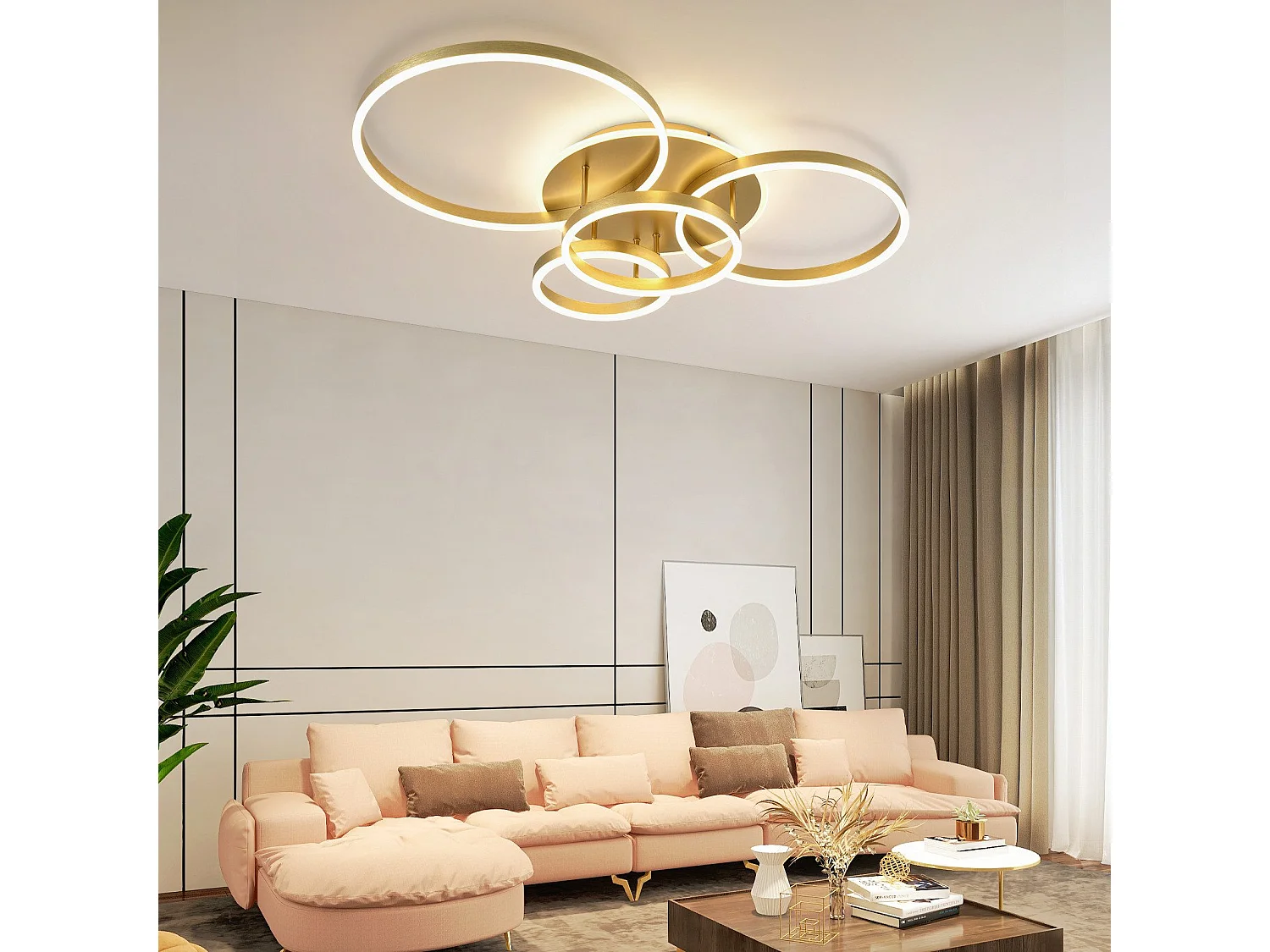 ZMH Plafonnier LED dimmable 90W moderne doré avec télécommande pour chambre salon salle à manger