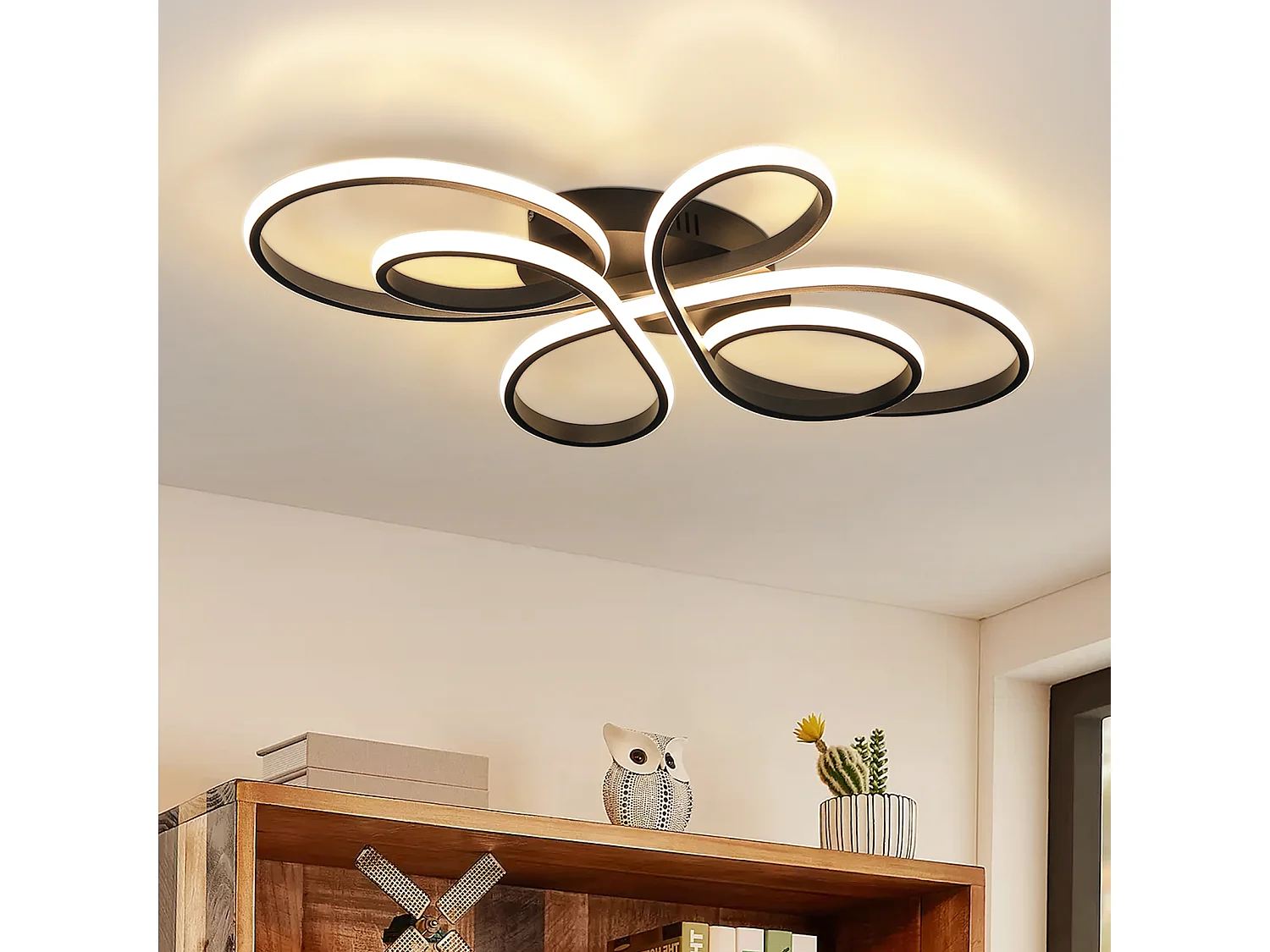 ZMH Plafonnier LED moderne Noir Ø40cm 30W 3000K (blanc chaud)