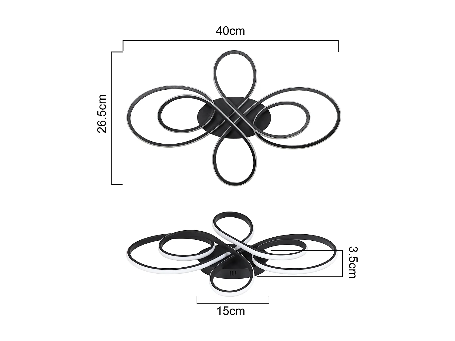 ZMH Plafonnier LED moderne Noir Ø40cm 30W 3000K (blanc chaud)
