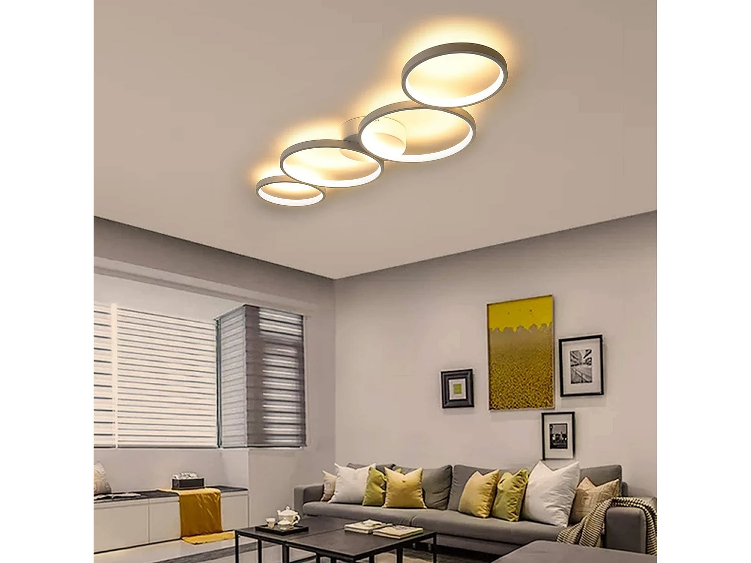ZMH Plafonnier LED Lampe Chandelier de salon Moderne 4 anneaux de flammes Optique avec télécommande