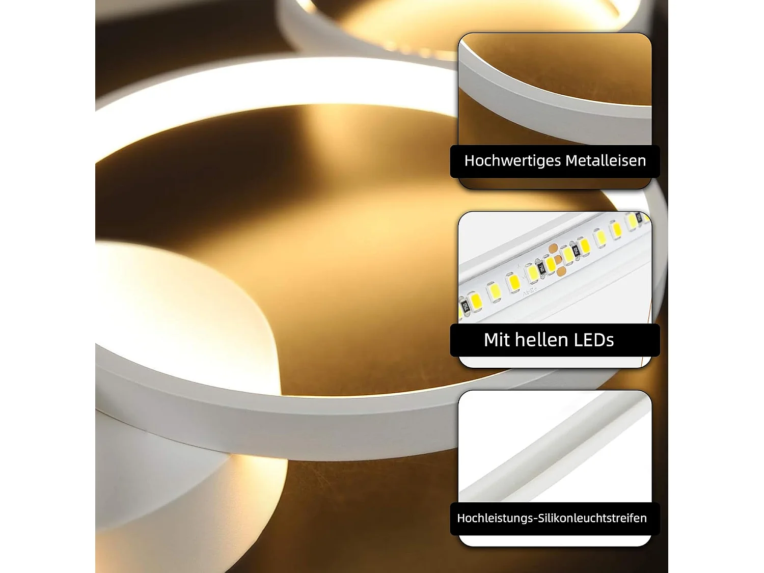 ZMH Plafonnier LED Lampe Chandelier de salon Moderne 4 anneaux de flammes Optique avec télécommande