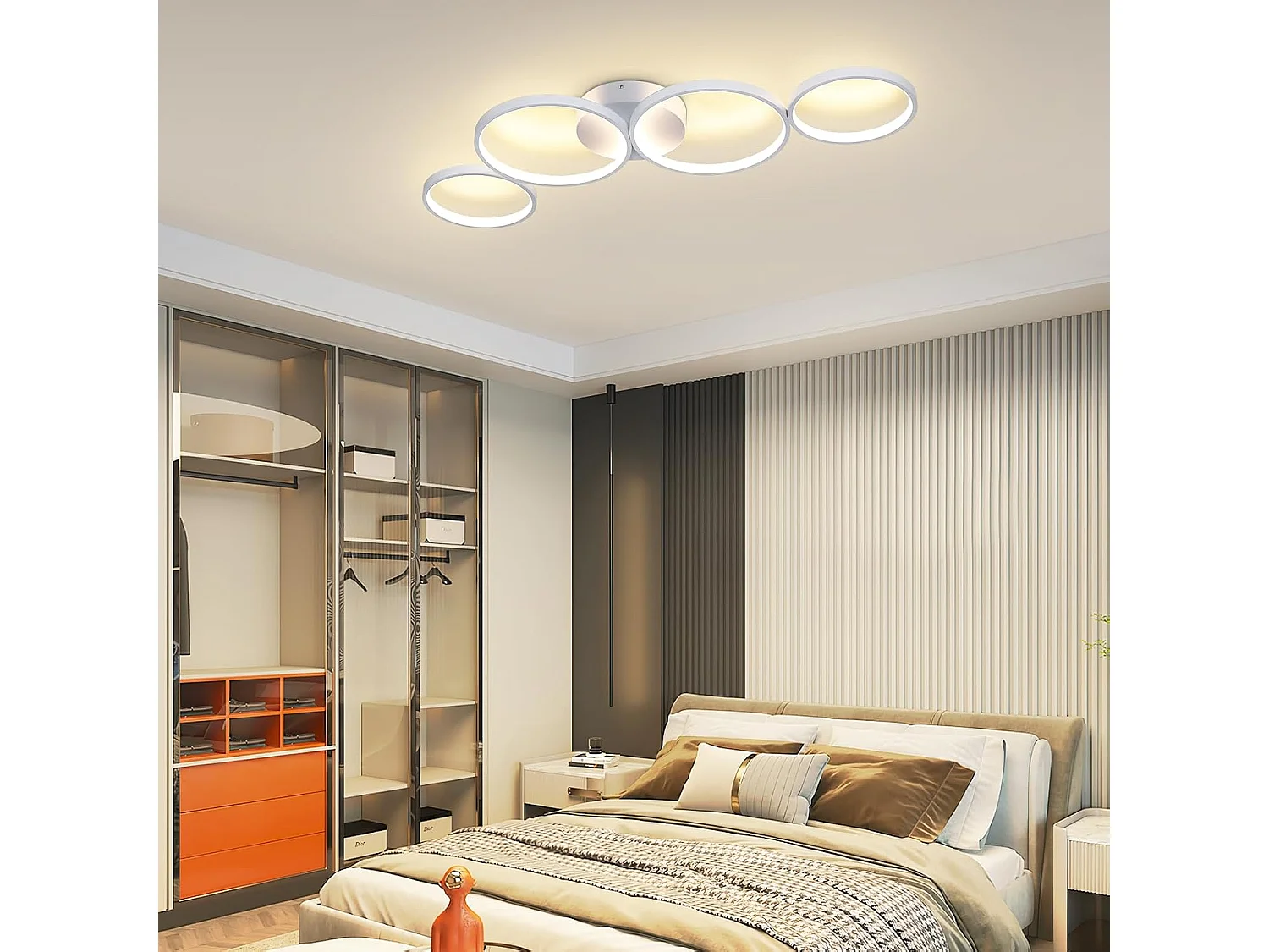 ZMH Plafonnier LED Lampe Chandelier de salon Moderne 4 anneaux de flammes Optique avec télécommande