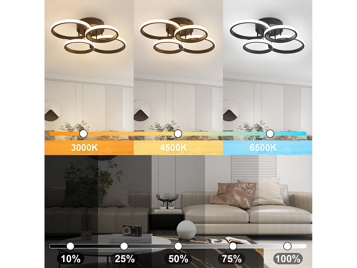 ZMH Plafonnier LED design moderne noir 48W 55cm dimmable avec télécommande  chambre ou cuisine.