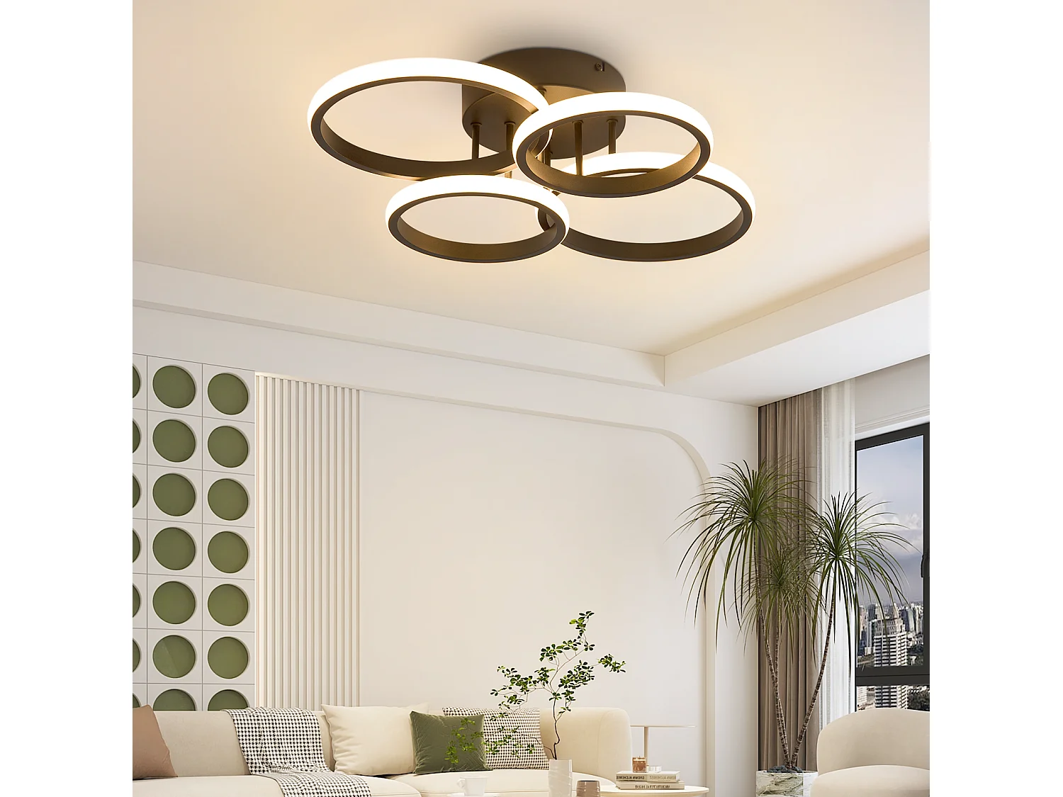ZMH Plafonnier LED design moderne noir 48W 55cm dimmable avec télécommande  chambre ou cuisine.