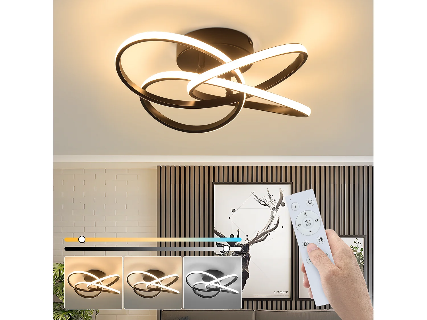 ZMH Plafonnier LED Moderne – Design Fleur Noir, 28W, Blanc Chaud 3000K, pour Cuisine