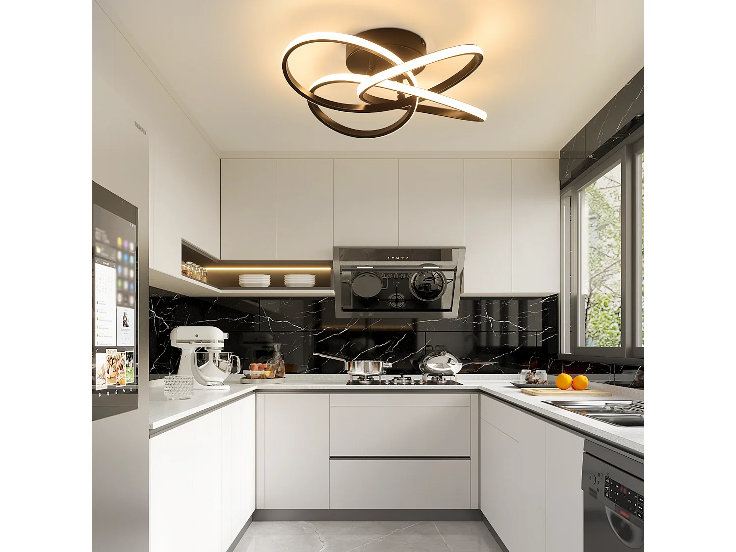 ZMH Plafonnier LED Moderne – Design Fleur Noir, 28W, Blanc Chaud 3000K, pour Cuisine